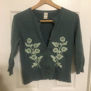 Garnet Hill Womens Vintage Embroidered Floral Sweater Cardigan Size Small